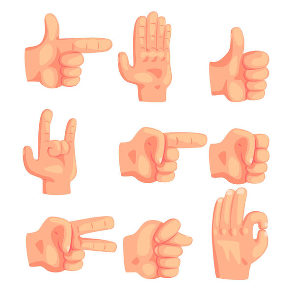 Conceptual Popular Hand Gestures Set of Realistic Isolated Icons with Human Palm Signaling
