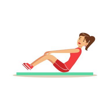 Kadının çekme yapması Ups Abs mat, Fitness üyesi için çalışma dışarı ve Trendy spor egzersiz kulübü