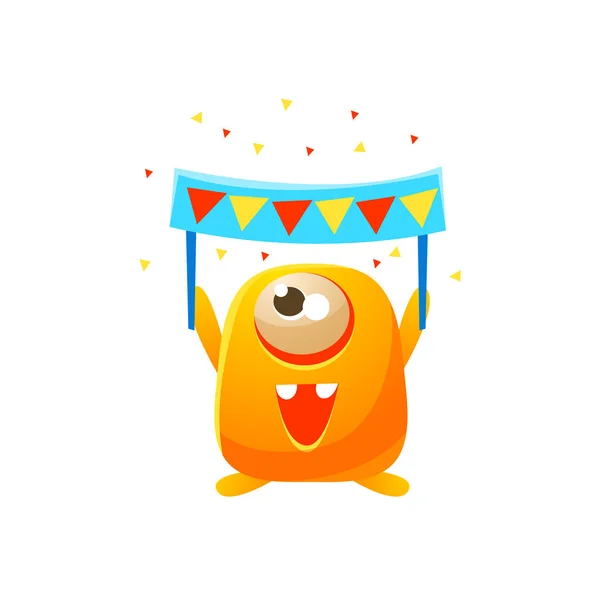 Oranžové hračky Monster s Party Banner — Stockový vektor