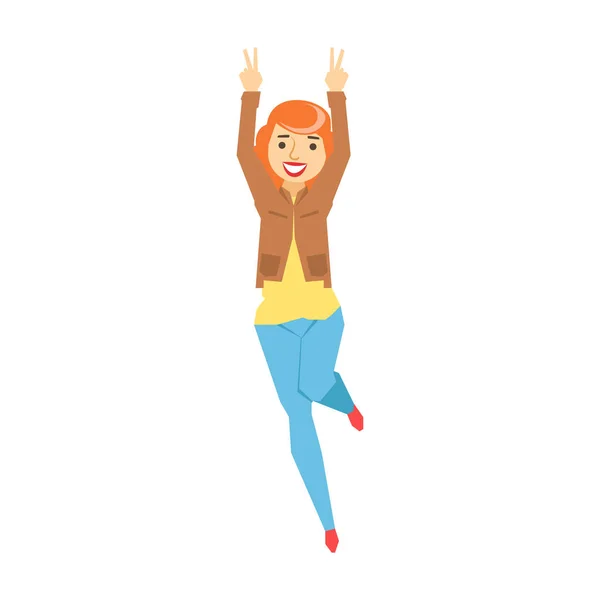 Redhead Chubby Woman Dancing,Part Of Funny Drunk People Having Fun At The Party Series — Stock Vector