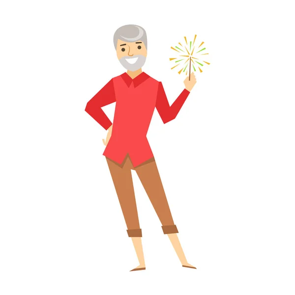 Vecchio con fuochi d'artificio, parte di persone ubriache divertenti che si divertono alla serie di feste — Vettoriale Stock