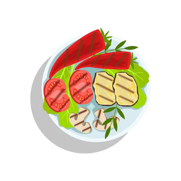 Conjunto grelhado vegetariano, Oktoberfest Grill Food Plate Ilustração — Vetor de Stock
