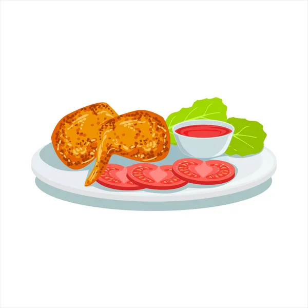 Chips de pommes de terre, ketchup et tomate, Oktoberfest Grill Food Plate Illustration — Image vectorielle