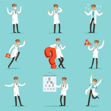 Sahneleri genç tıbbi alt çizgi film karakteri ile ilişkili hastane doktor çalışma işlemi topluluğu