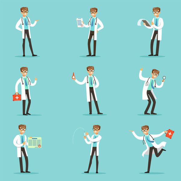 Набор сценариев, связанных с работой врача в больнице, с персонажем мультфильма для молодых медицинских работников
