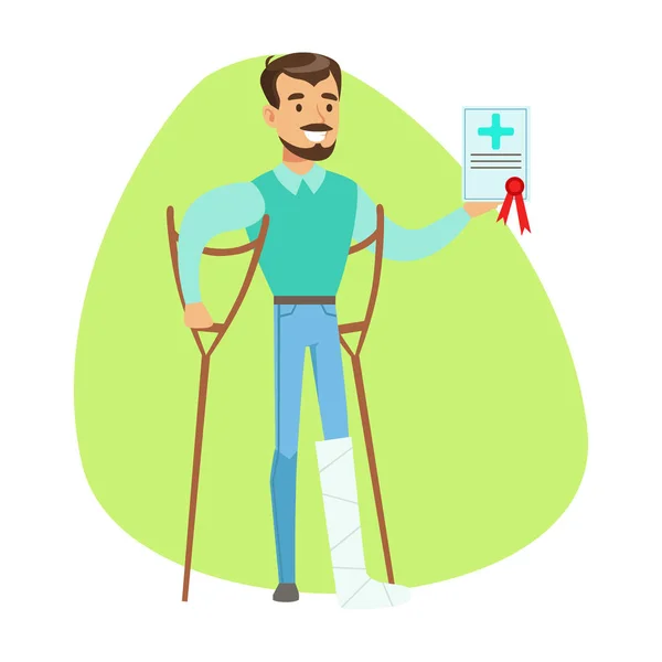 Hombre en Crouches Holding contrato de seguro de salud, Servicios de la compañía de seguros Infografía Ilustración — Vector de stock