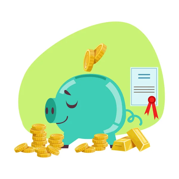 Piggy Bank Ahorros protegidos por contrato de seguro, Servicios de la compañía de seguros Infografía Ilustración — Archivo Imágenes Vectoriales