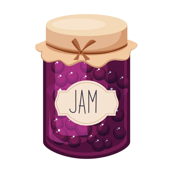 Sladký černý rybíz fialové Jam sklenice naplněné Berry s šablony popisek obrázku — Stockový vektor