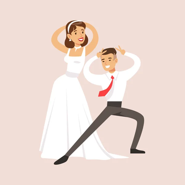 新婚夫妇做纸浆小说舞蹈在婚礼晚会现场 — 图库矢量图片