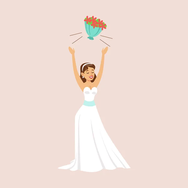 Braut wirft Brautstrauß auf die Hochzeitsfeier — Stockvektor
