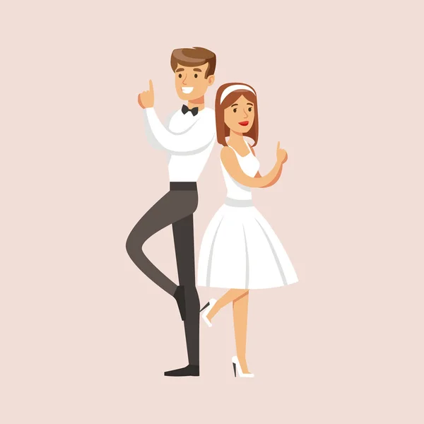 Újak, pózol, mint a Mr és Mrs Smith Party esküvő helyszínén — Stock Vector