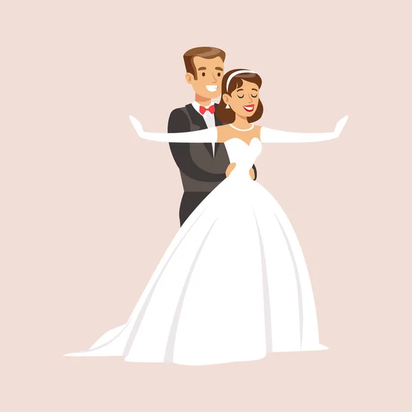 Newlyweds Doing Titaic Pose At The Wedding Party Scene — Stock Vector