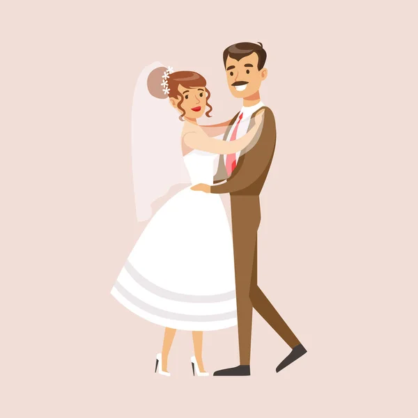 Old-school jonggehuwden dansen op de bruiloft partij scène — Stockvector