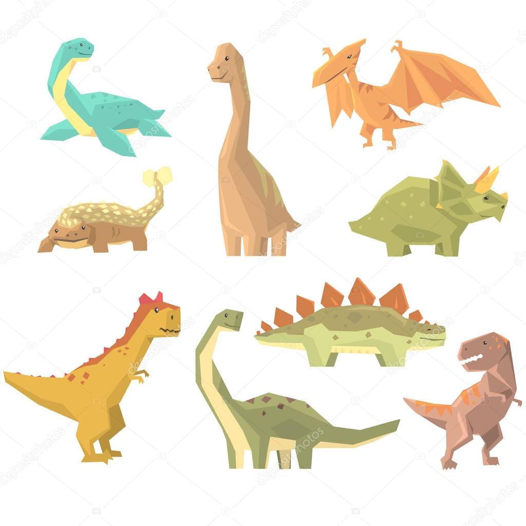 Dinosaurs Of Jurassic Period Set Of Prehistoric Extinct Giant Reptiles Cartoon Realistic Animals.