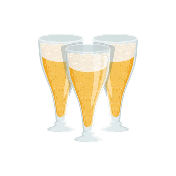 Tre bicchieri alti di schiuma birra Lager, Oktoberfest Festival Bevande Bar Menu voce — Vettoriale Stock
