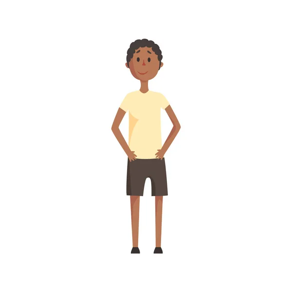 Flaco adolescente negro chico sonriendo, parte de la familia miembros serie de dibujos animados caracteres — Vector de stock