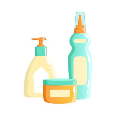 Krem, losyon ve sabun dispenseri kapsayıcılar, güzellik ve cilt bakım ürün hattı ayarla tasarım şablonu