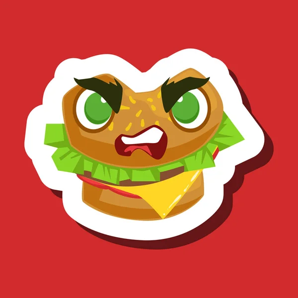 Разгневанный Сэндвич, симпатичный Стикер на красном фоне — стоковый вектор