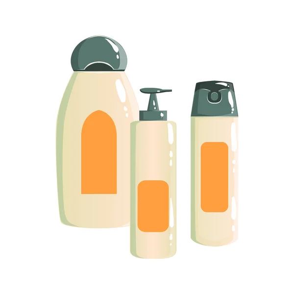 Conteneurs de shampooing, de déodorant et de distributeur de savon, conception de gabarit de ligne de produits de beauté et de soins de la peau — Image vectorielle
