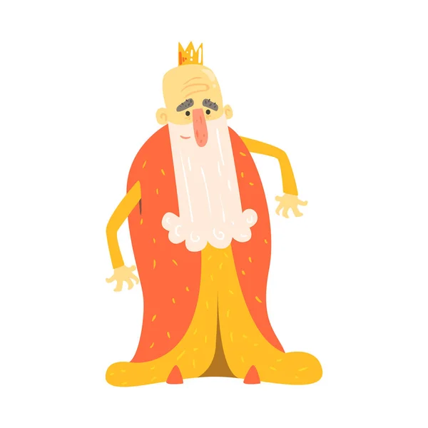 Roi à longue barbe dans le manteau rouge debout Fairy-Tale personnage de bande dessinée enfant — Image vectorielle