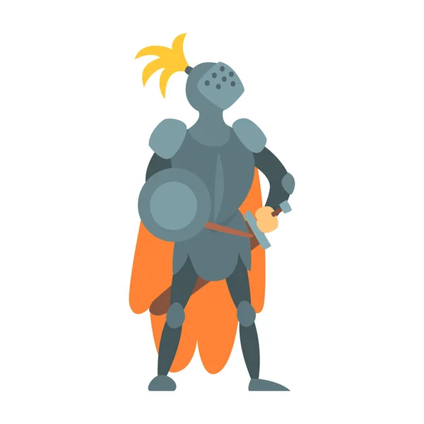 Knight Fairy met oranje Cape en kinderachtig stripfiguur Shield Tale — Stockvector