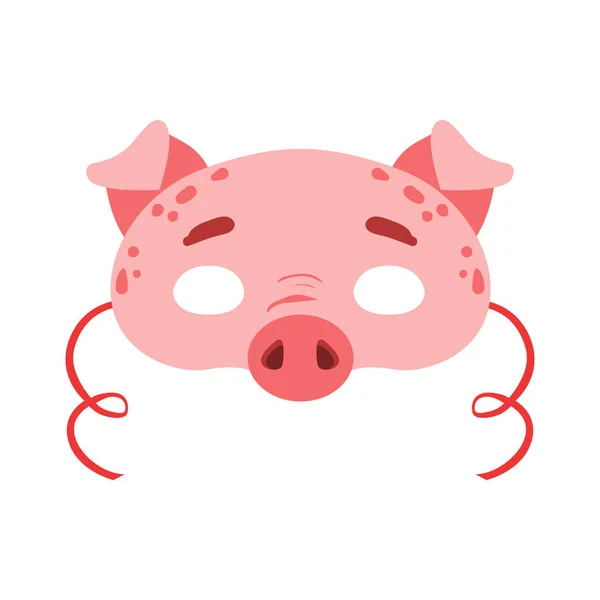 Mascara de cabeza de animal de cerdo, elemento de disfraz de disfraz de carnaval para niños — Vector de stock