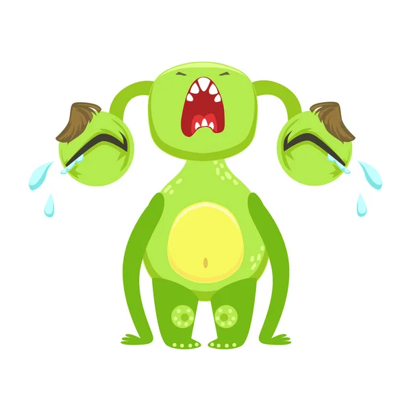 Funny Monster Crying Out Loud, Green Alien Emoji Cartoon Character Sticker — Stock Vector