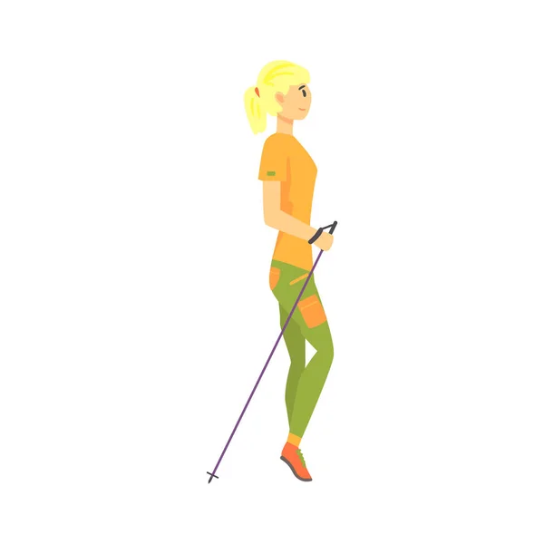Блондинка с хвостиком на прогулке на свежем воздухе — стоковый вектор