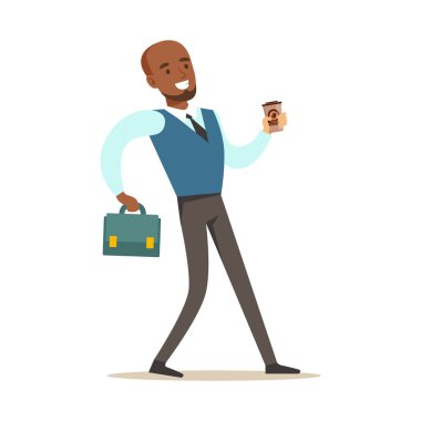 Man With Suitcase And Goffee Cup Going To Work, Part Of Office Workers Series Of Cartoon Characters In Official Clothing vector Man With Suitcase And Goffee Cup Going To Work, Part Of Office Workers Series Of Cartoon Characters In Official Clothing vector