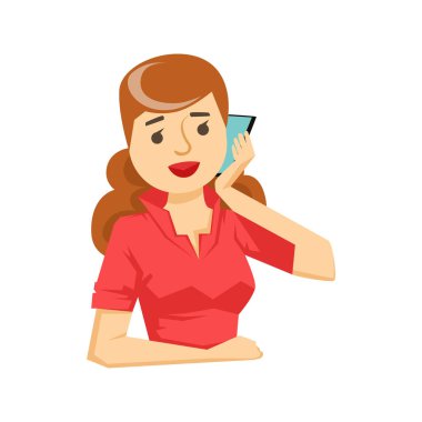 Kadın kırmızı bluz Smartphone, cep telefonu dizide konuşan insanlar parçası sohbet