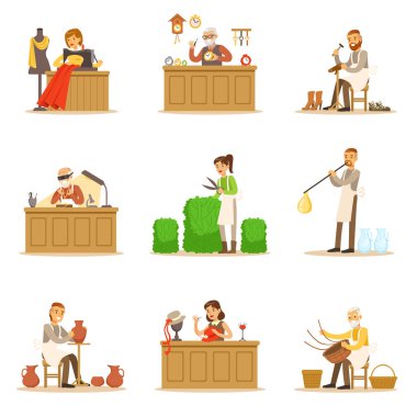 Artisan Craftsmanship Masters, Adult People And Craft Hobbies And Professions Set Of Vector Illustrations. clipart