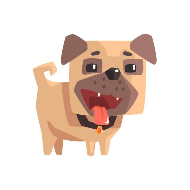 Dostu küçük evde beslenen hayvan Pug köpek köpek yaka Emoji karikatür çizim ile heyecanlı