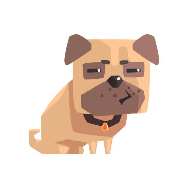 Şüpheli küçük evde beslenen hayvan Pug köpek köpek yaka Emoji karikatür çizim ile