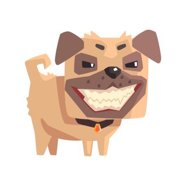 Yaramaz küçük evde beslenen hayvan Pug köpek köpek yaka Emoji karikatür çizim ile