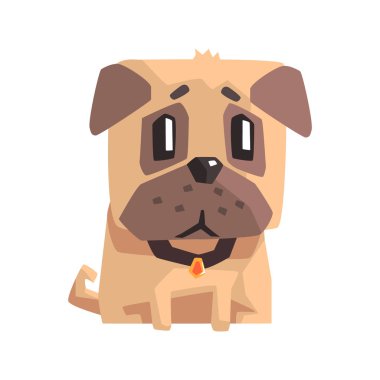 Küçük evde beslenen hayvan Pug köpek köpek yaka Emoji karikatür çizim ile üzgün