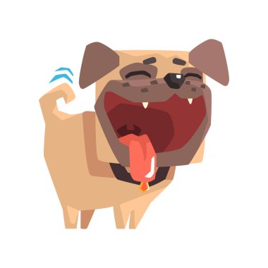 Yaka Emoji karikatür çizim ile çok mutlu mutlu küçük evde beslenen hayvan Pug köpek yavrusu