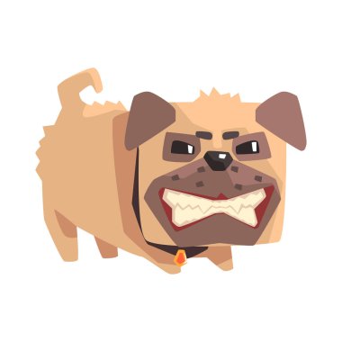 Darmadağınık kızgın evde beslenen hayvan Pug köpek yavrusu yaka Emoji karikatür çizim ile