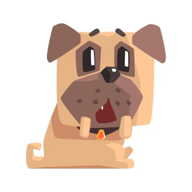 Çileden ve sürpriz küçük evde beslenen hayvan Pug köpek köpek yaka Emoji karikatür çizim ile