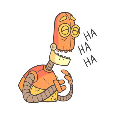 Laughing Orange Robot Cartoon Outlined Illustration With Cute Android And His Emotions clipart
