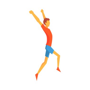 Bitiş çizgisine kazanan, erkek sporcu yarış rekabet illüstrasyon kırmızı Top ve mavi kısa parça çalıştıran geçiş adam