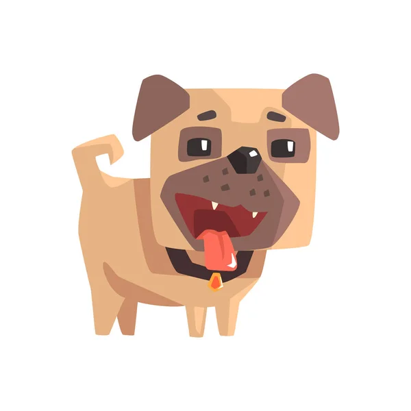 Friendly upphetsad liten sällskapsdjur mops hundvalp med krage Emoji tecknad Illustration — Stock vektor