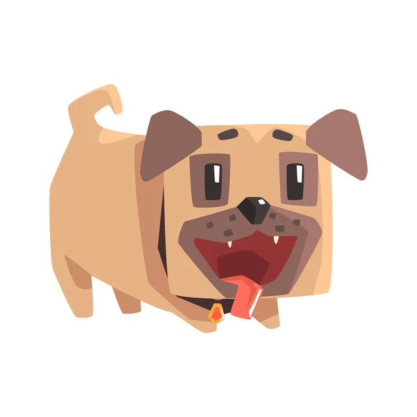 Lekfull liten sällskapsdjur mops hundvalp med krage Emoji tecknad Illustration — Stock vektor