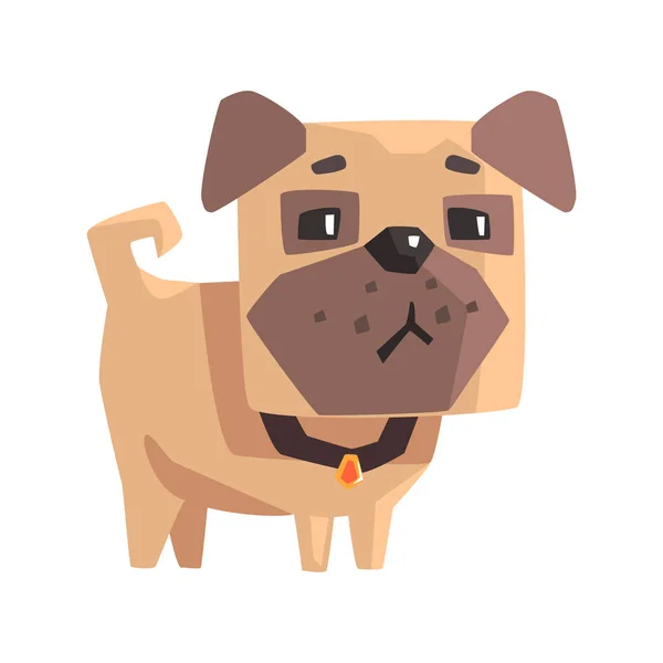 Sulking Little Pet Pug cachorro de perro con cuello Emoji ilustración de dibujos animados — Archivo Imágenes Vectoriales