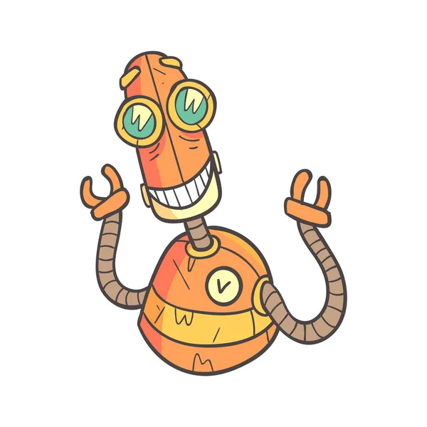 Sourire heureux orange robot dessin animé illustré avec mignon Android et ses émotions — Image vectorielle