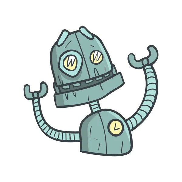 Sorrindo amigável azul robô desenhos animados ilustração delineada com bonito Android e suas emoções — Vetor de Stock