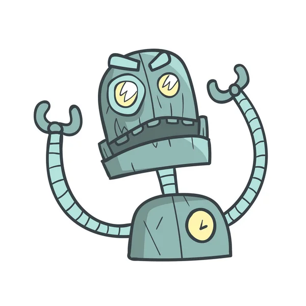 Ilustración delineada de dibujos animados de Robot azul enojado y enojado con lindo Android y sus emociones — Archivo Imágenes Vectoriales