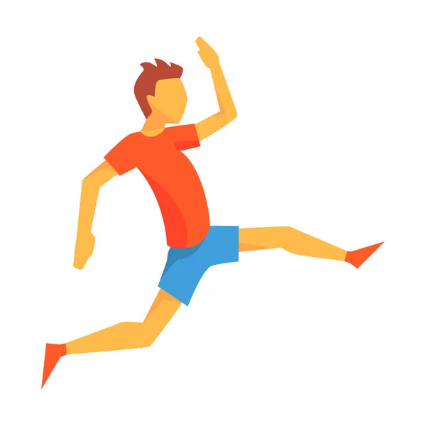 Homme Accélération Pour Triple Saut, Homme Sportsman Courir La Piste En Haut Rouge Et Bleu Court En Compétition Illustration — Image vectorielle