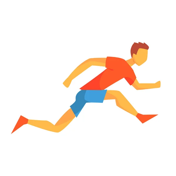 Homme sprint sur courte distance, Homme sportif courir la piste en haut rouge et bleu court dans la compétition de course Illustration — Image vectorielle