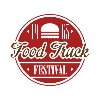 Gıda kamyon Cafe gıda Festival Promo üye, renkli vektör tasarım şablonu kırmızı yuvarlak çerçeve içinde renk