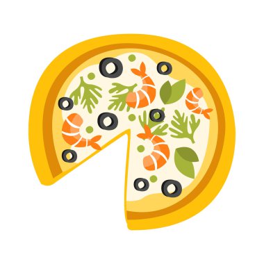 Pizza bir dilim ilkel çizgi film simgesi, Pizza Cafe serisi Clipart resimler bölümü eksik karides ile